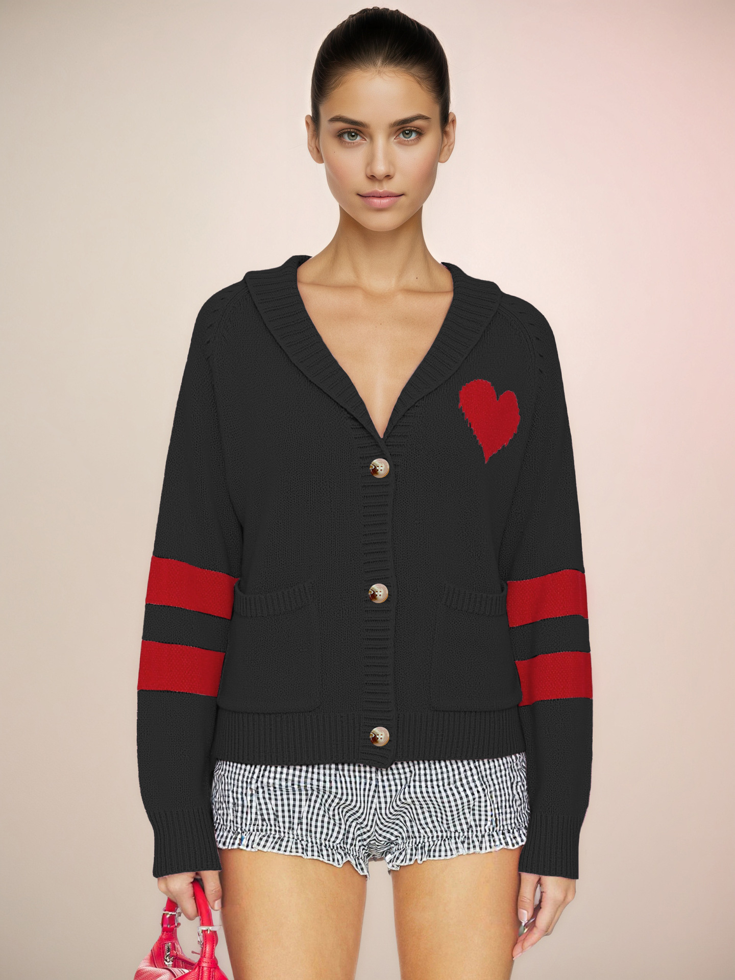 Heart Pattern Knit Cardigan Sweater