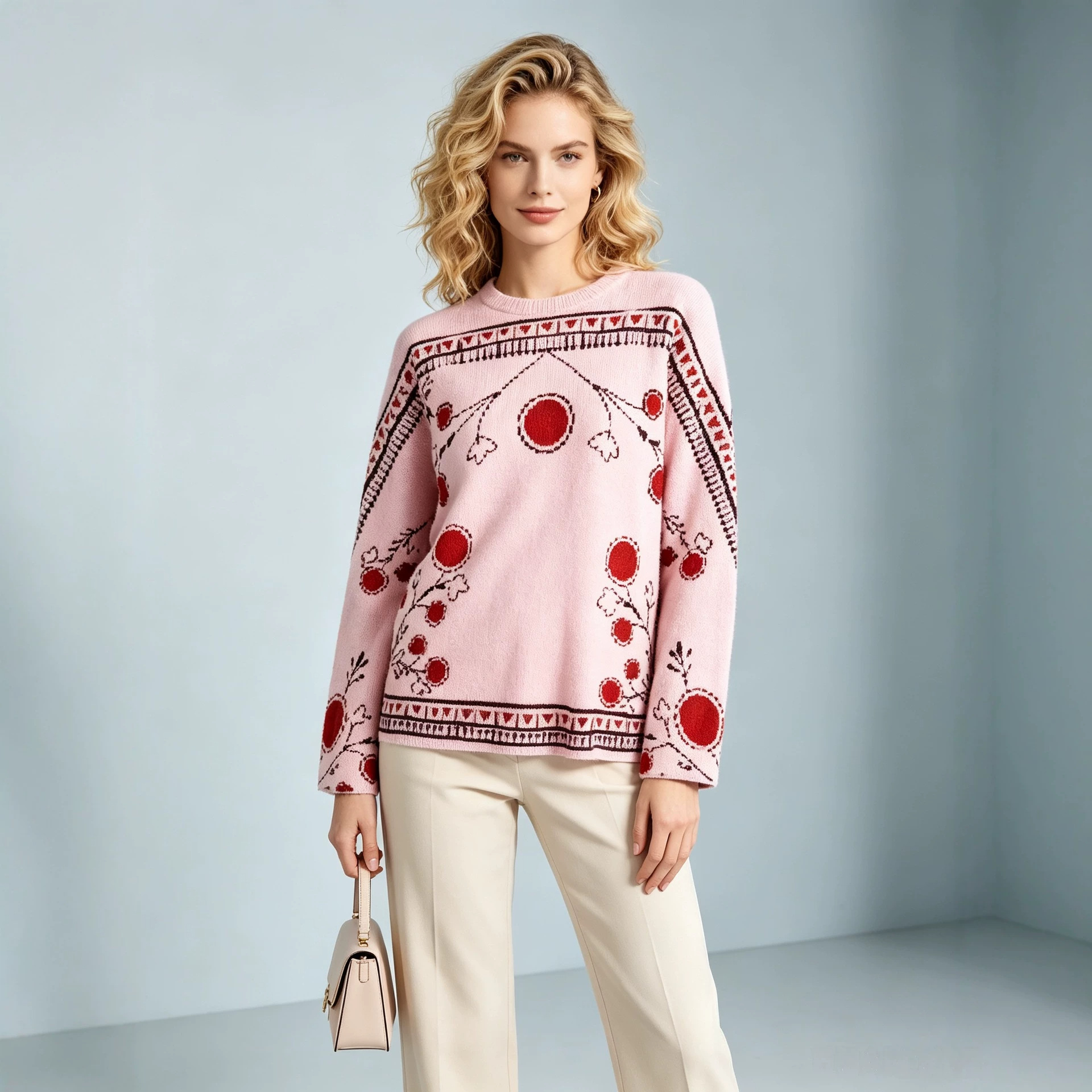 3D Christmas Print Crewneck Knit Sweater