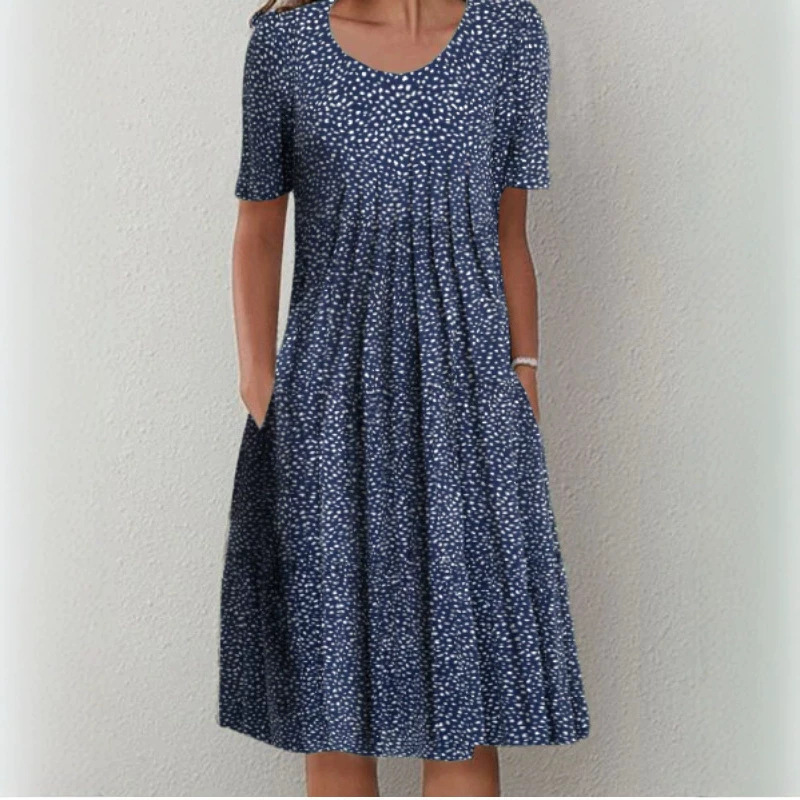 Plus Size Floral Print Short Sleeve Round Neck Midi Dress
