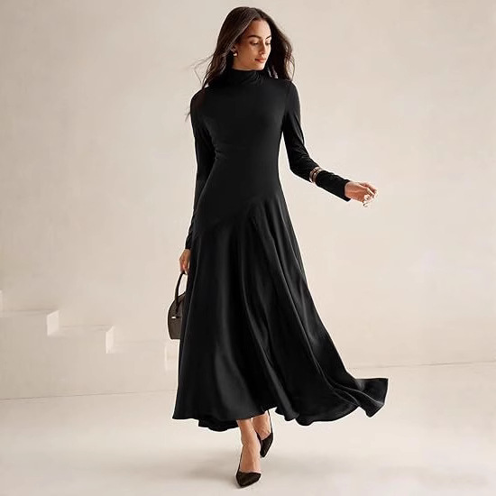 Women's Long Sleeve Long A-Line Dress with Pockets