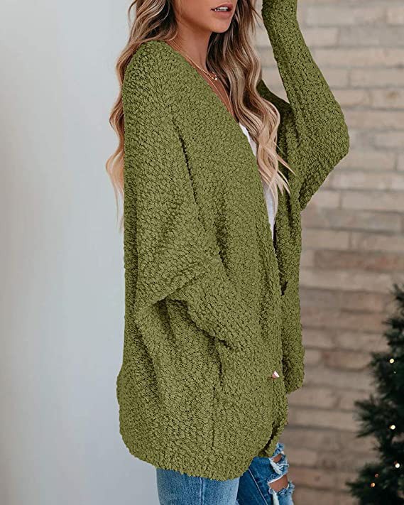 Plus Size Knit Cardigan with Pockets Mid-Length Sweater Coat