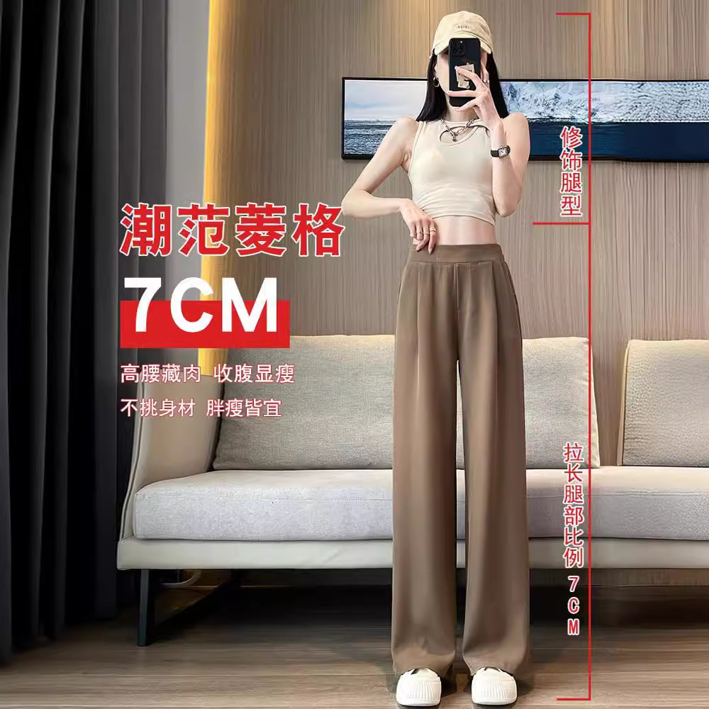 Women's High-Waist Wide-Leg Suit Pants with Drape, Lightweight Straight-Leg Casual Trousers