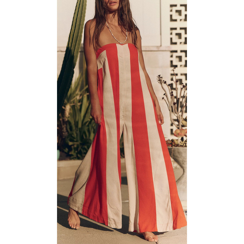 Striped Tube Top and Wide-Leg Pants Set