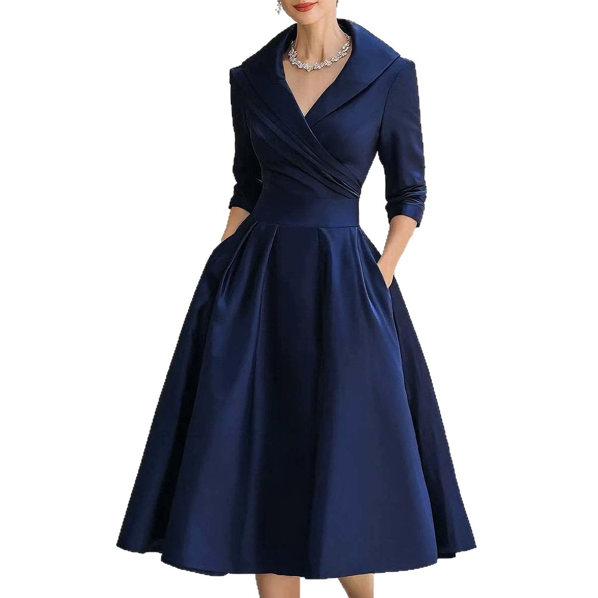 Women's Elegant Waist-Cinching Midi Dress