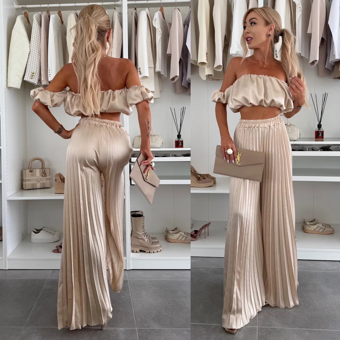 Women's Summer Off-Shoulder Ruched Two-Piece Pants Set