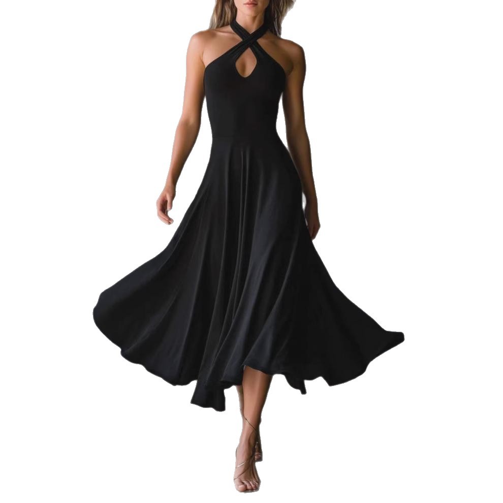 Black Keyhole Backless Halter Neck A-Line Maxi Dress
