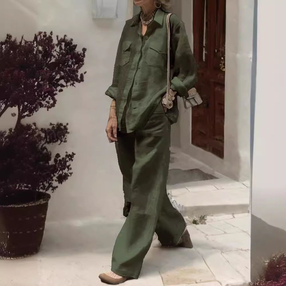 Women's Long Sleeve Shirt and Loose Pants Two-Piece Set