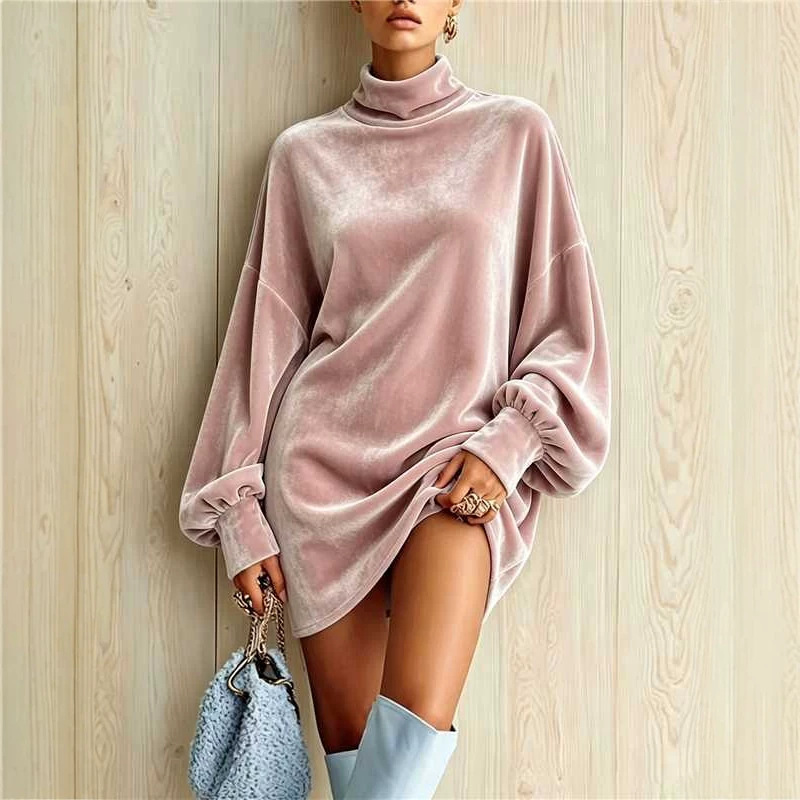 Women's High Neck Velvet Batwing Sweatshirt Loose Pullover