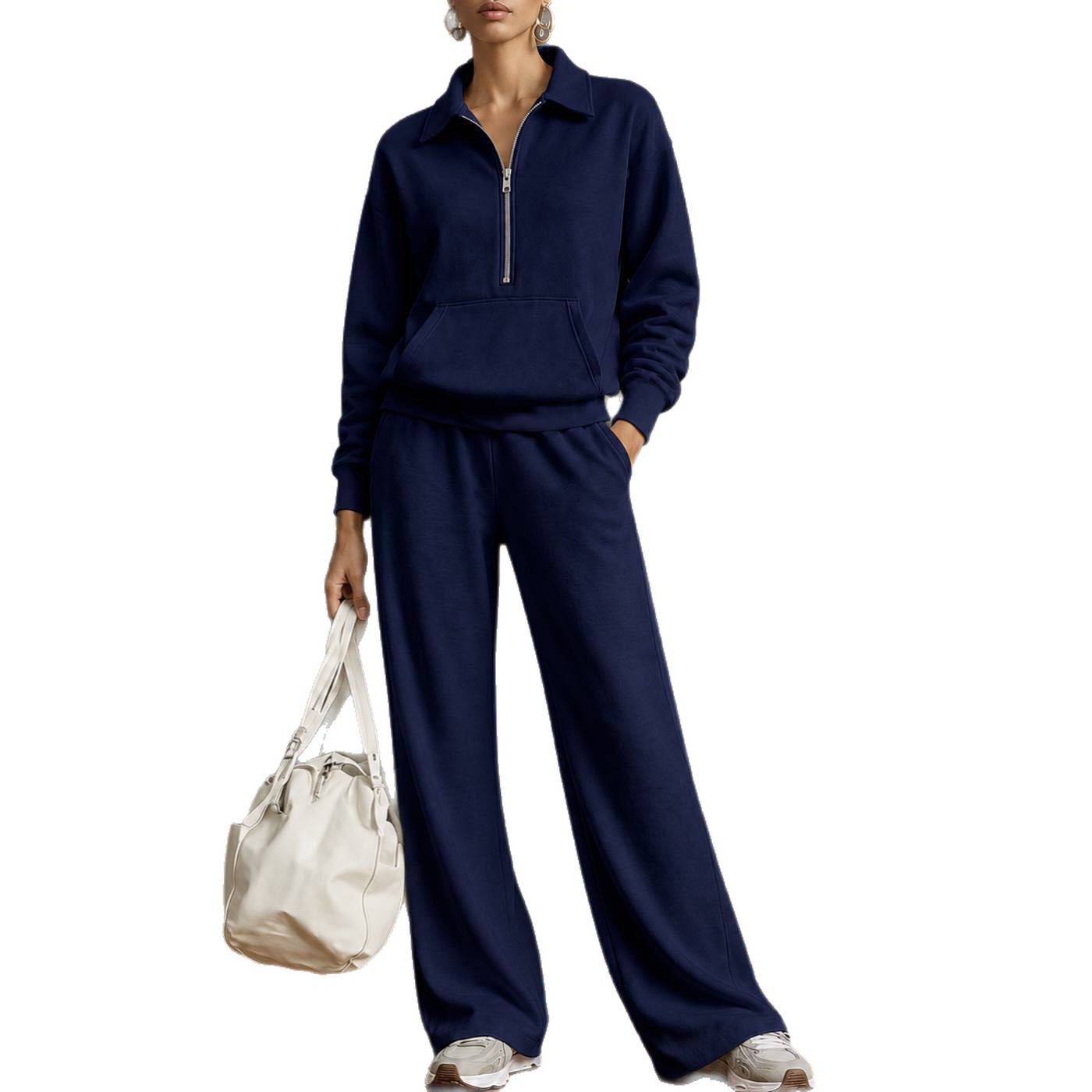 Women's Casual Solid Color Two-Piece Sweatshirt Set