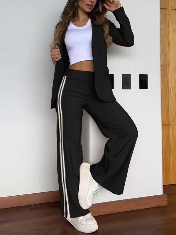 Women's Casual Lapel Blazer & Wide-Leg Pants Two-Piece Set