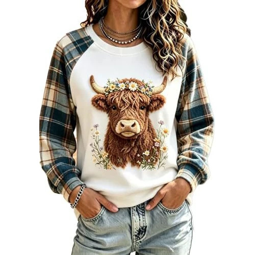 Women's Farm Cow Head Print Casual Sweatshirt