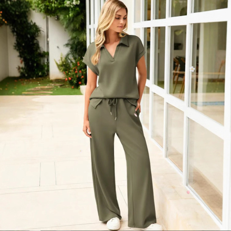Women's Casual Two-Piece Set Top & Wide-Leg Pants
