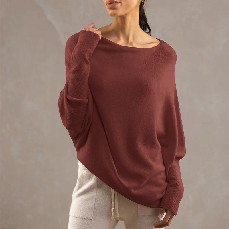 Women's Off-Shoulder Knit Pullover Sweater with Batwing Sleeves
