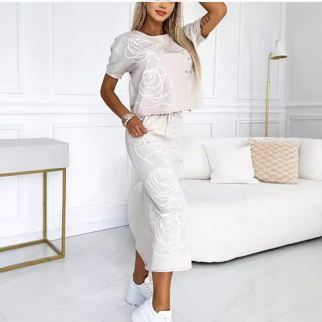 Women's Printed Two-Piece Skirt Set Casual Midi Dress