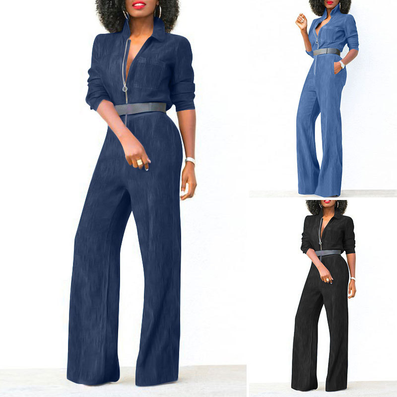 Plus Size Zip-Front Denim Jumpsuit for Women