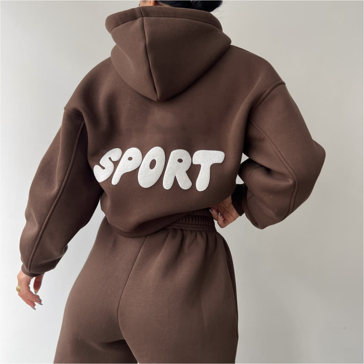 Women's Casual Hooded Print Two-Piece Sweatsuit Set