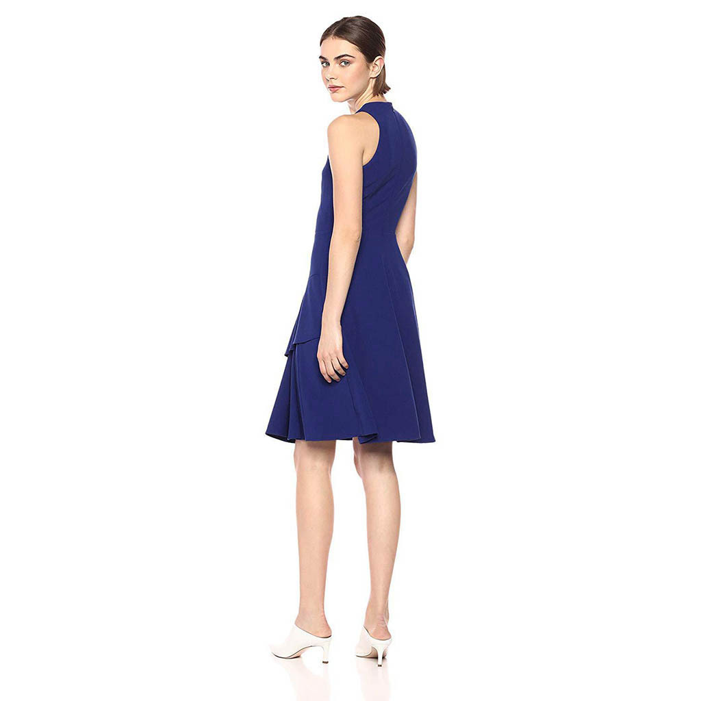 Round Neck Sleeveless Solid Color Asymmetrical Hem Dress