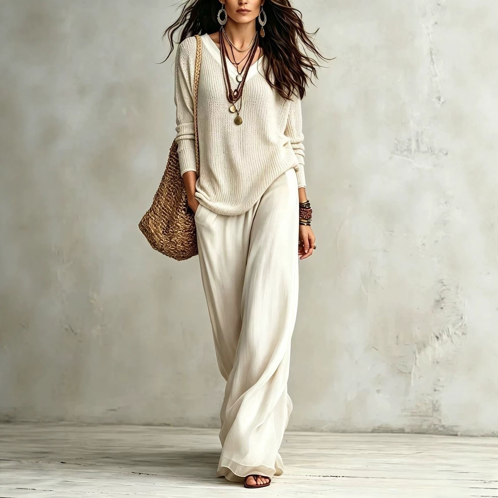 Women's Layered Top & Wide-Leg Pants Casual Set