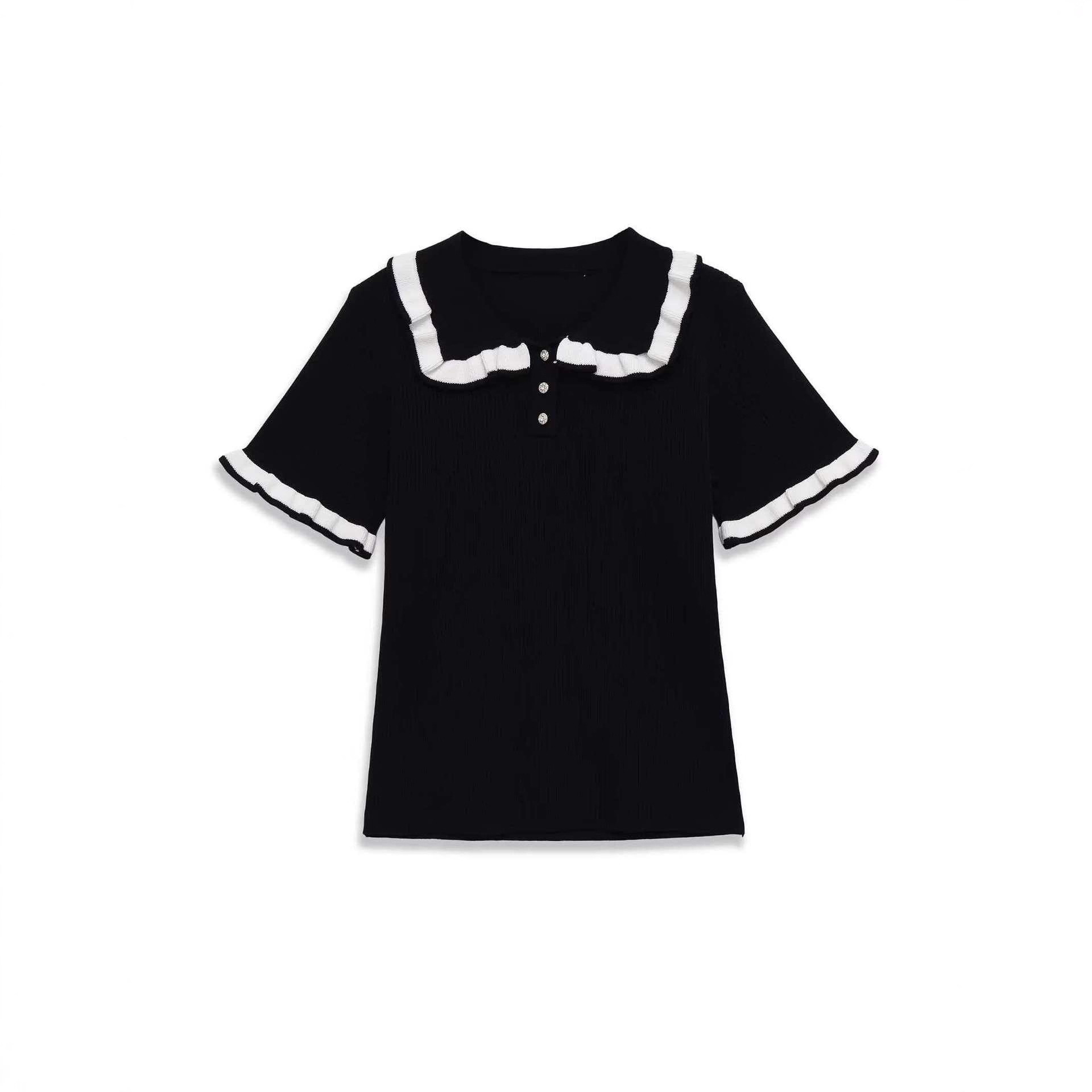Women's Summer Colorblock Knit Top Square Neck Black White