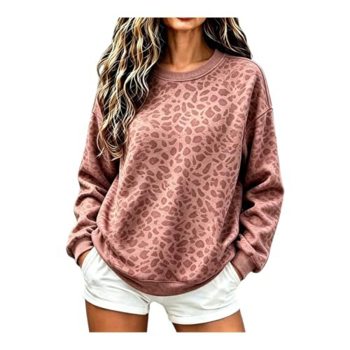 Leopard Polka Dot Print Crewneck Long Sleeve Pullover Sweatshirt
