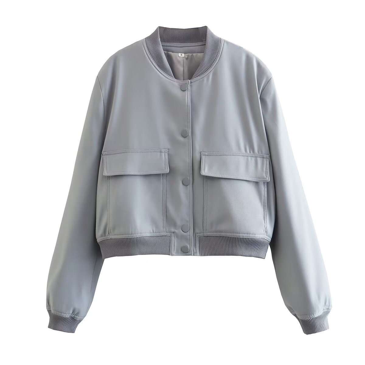 Women's Casual Bomber Jacket – TR Fabric, Button Front, Round Neck