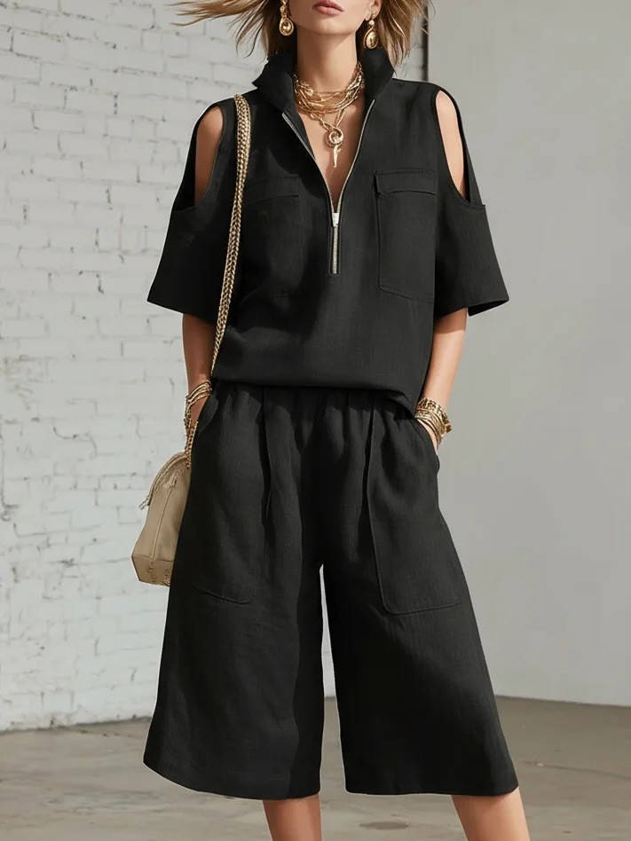 Women's Short Sleeve T-Shirt and Shorts Set Solid Color Loose Fit