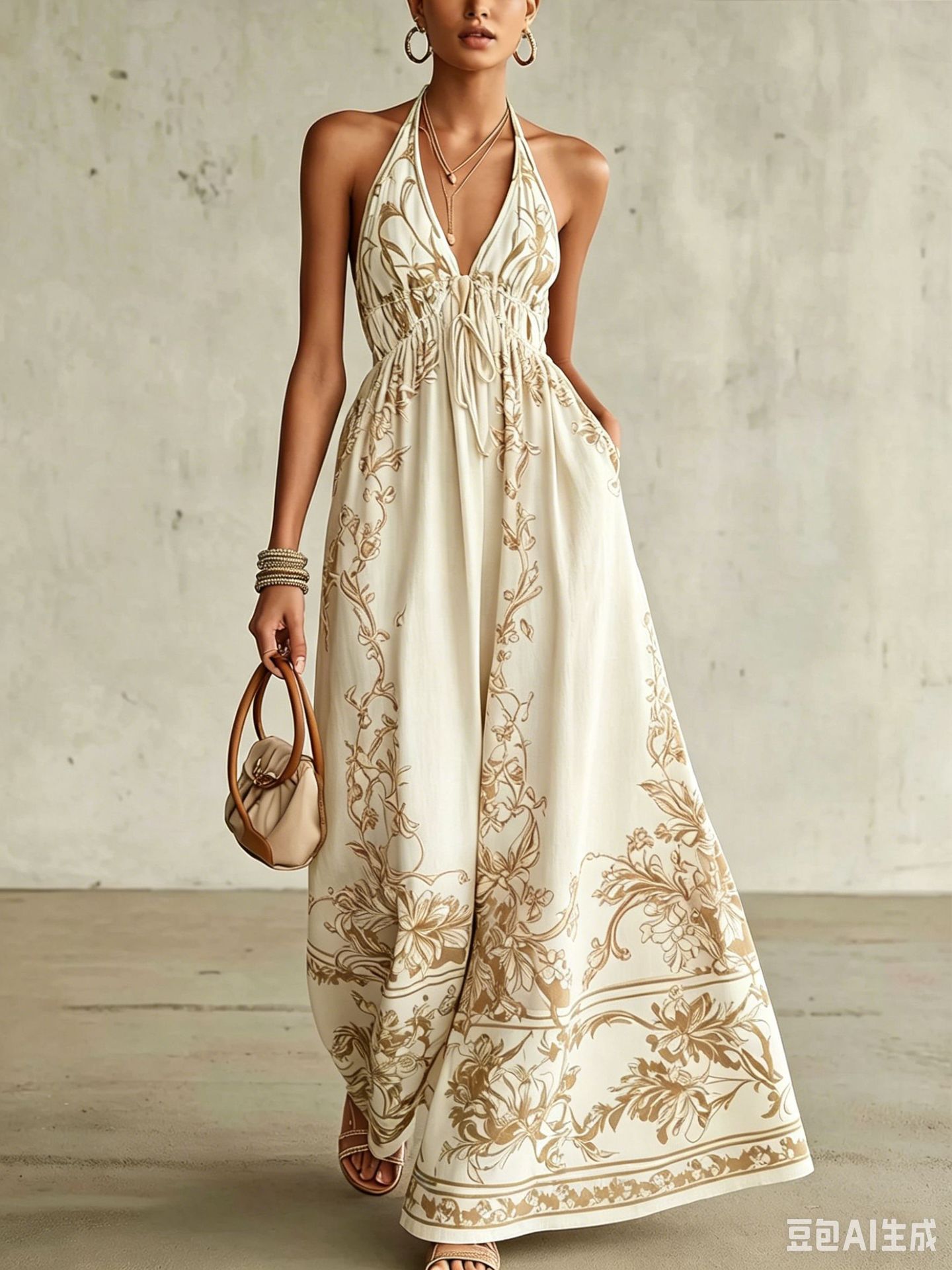 Bohemian V-Neck Sleeveless Maxi Dress Floral Print Beach Vacation