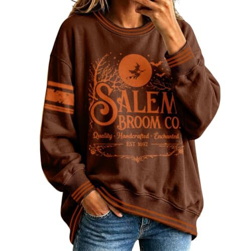 Halloween Letter Witch Print Crewneck Long-Sleeve Pullover Sweatshirt