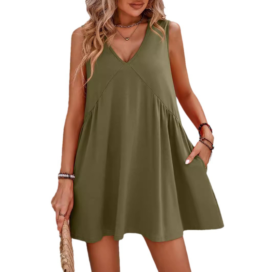 Women's Summer V-Neck Sleeveless Loose Fit Dress