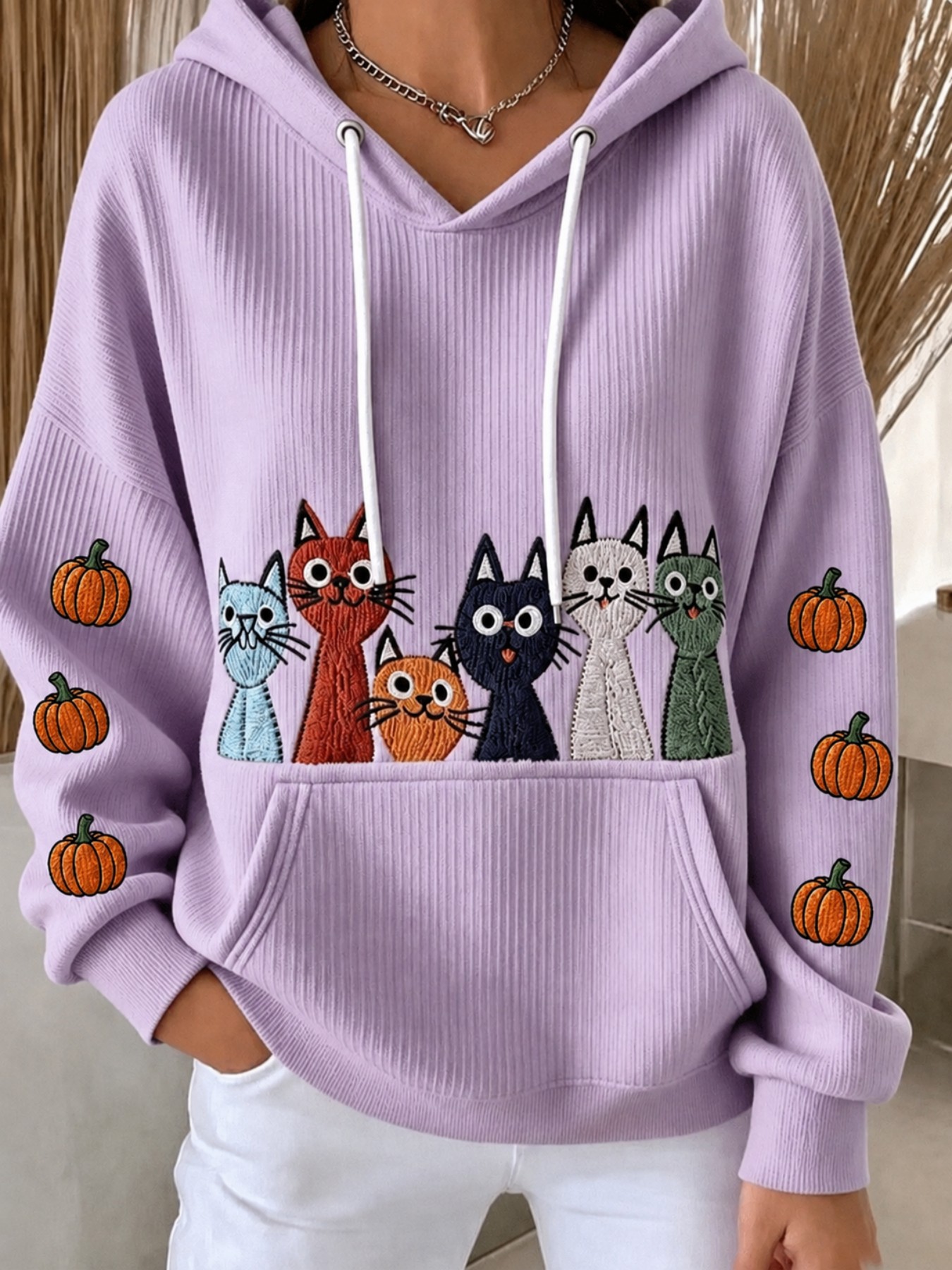 Halloween Pumpkin Cat 3D Print Women's Casual Hoodie