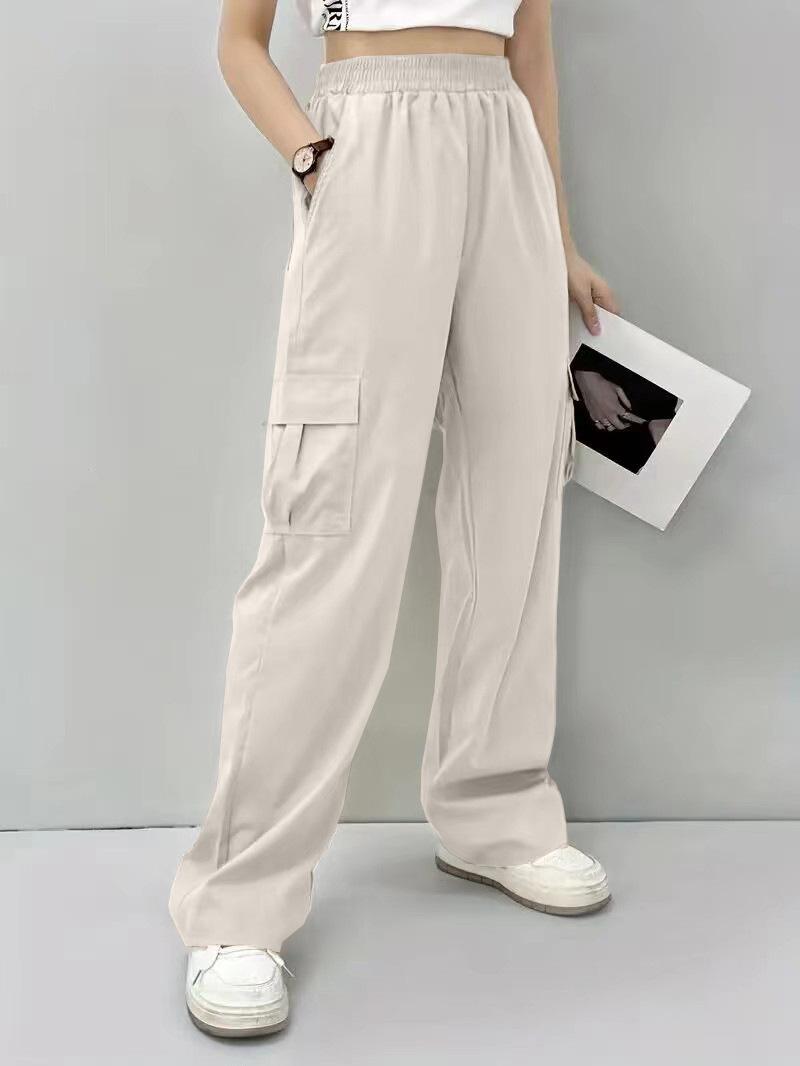 Gray Ice Silk Cargo Pants High Waist Straight Leg Quick-Dry