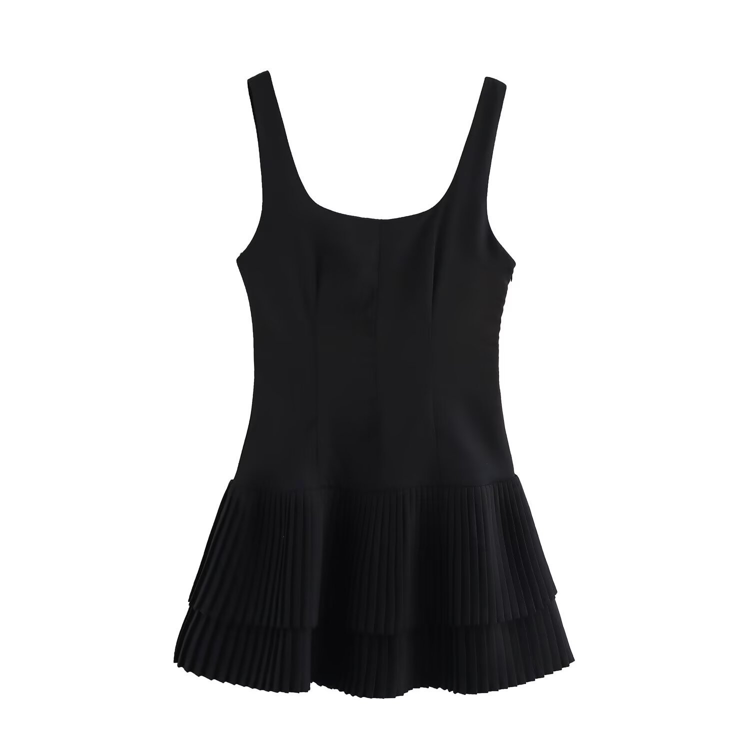 Women's Wide Pleated Cami Mini Dress Solid U-Neck Sleeveless