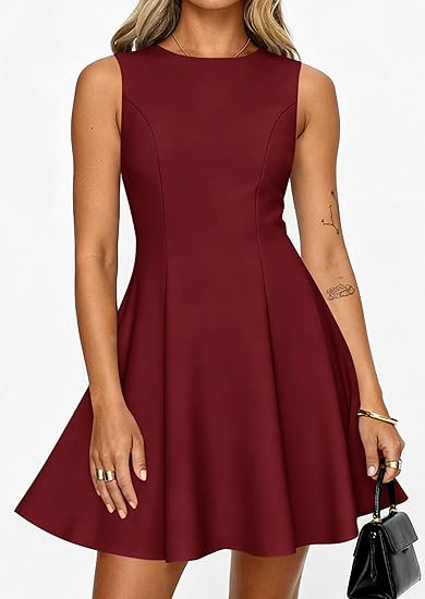 Women's Sleeveless Boat Neck A-Line Dress Casual