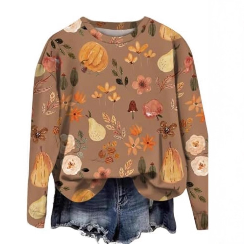 Women's Floral Animal Pumpkin Print Crewneck Sweatshirt