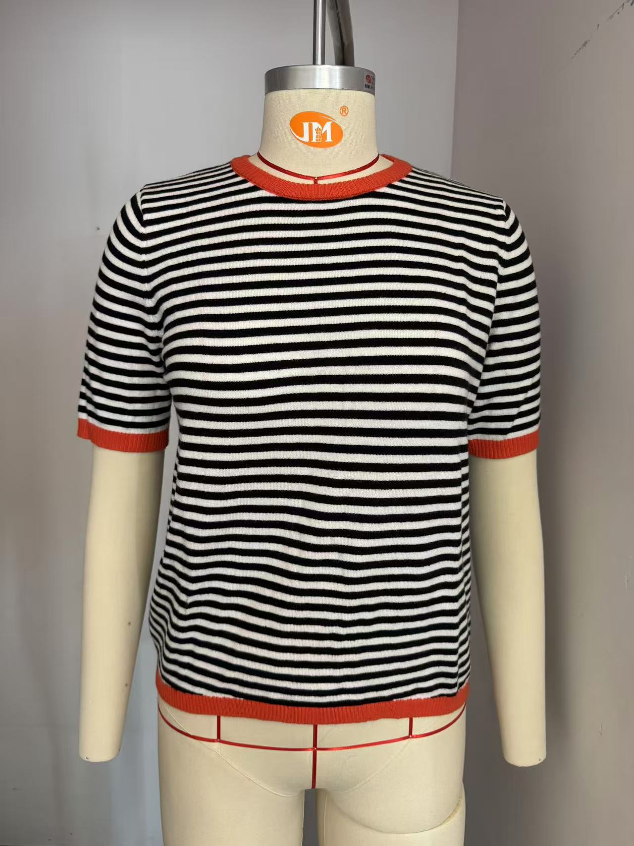 Women's Striped Color-Block Crewneck Short-Sleeve Casual Sweater