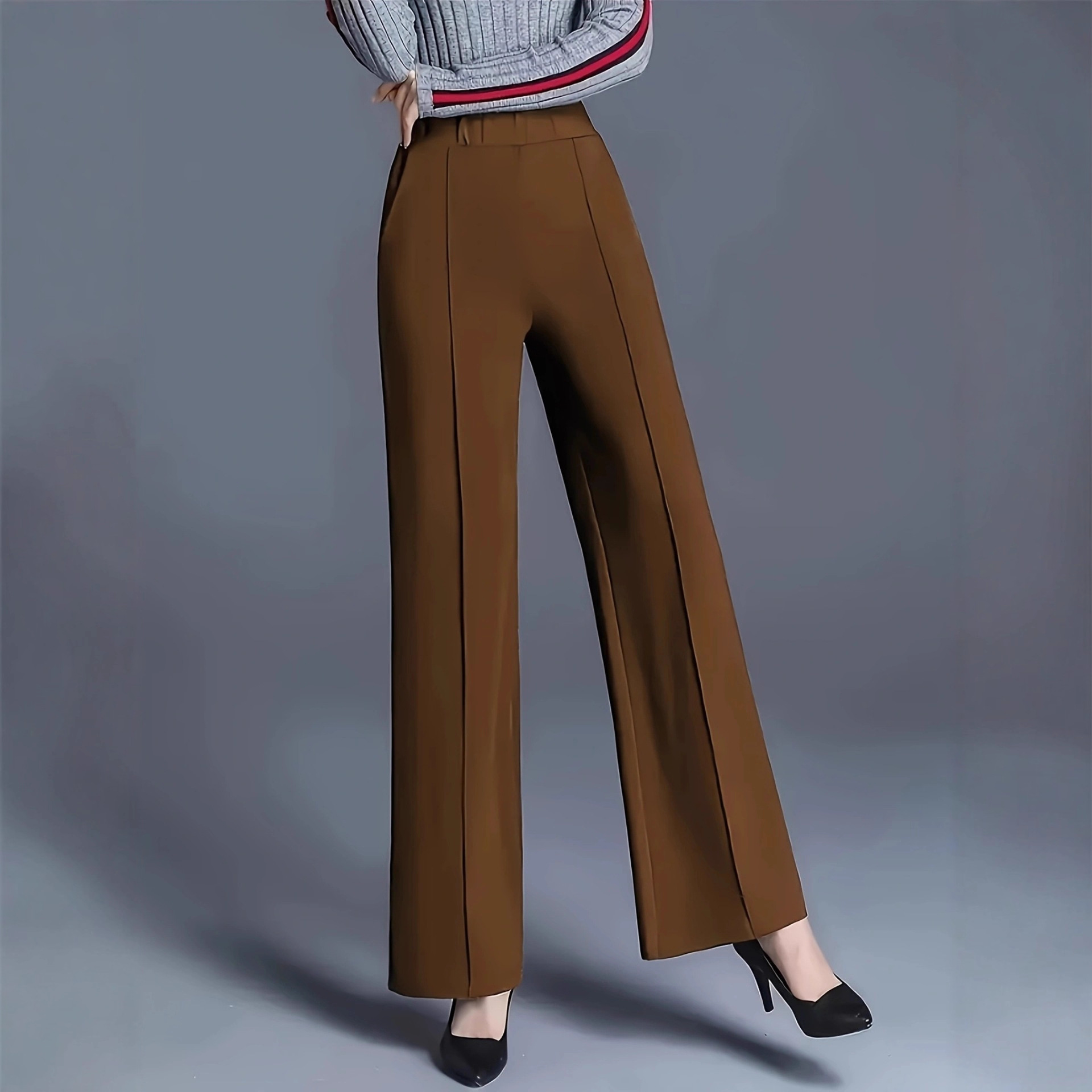 Women's High-Waist Wide-Leg Casual Pants Solid Color Loose Slimming