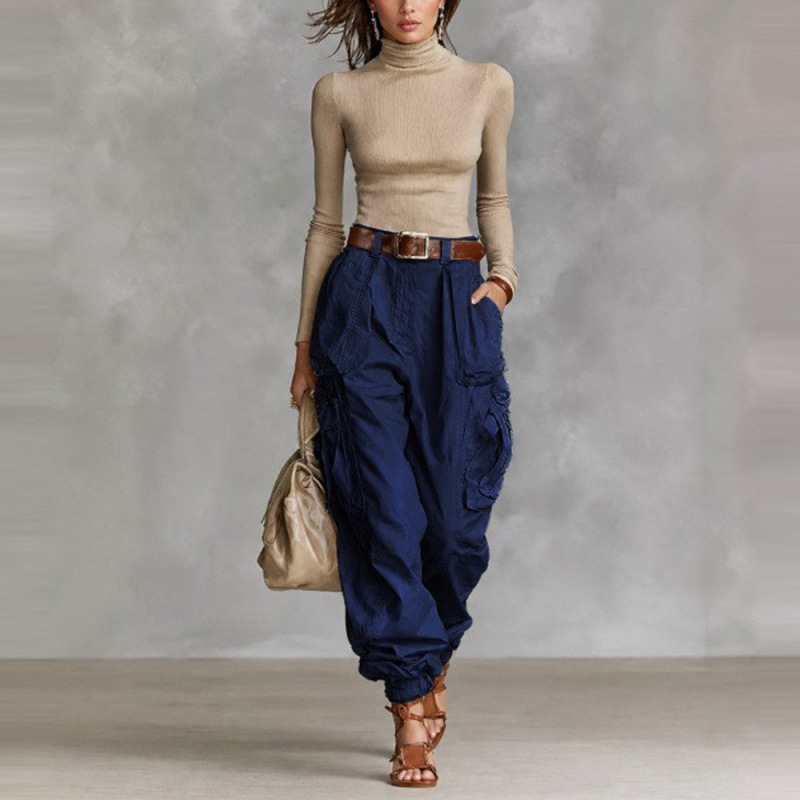 High-Waisted Wide-Leg Cargo Pants for Women, Loose Streetwear, Non-Stretch