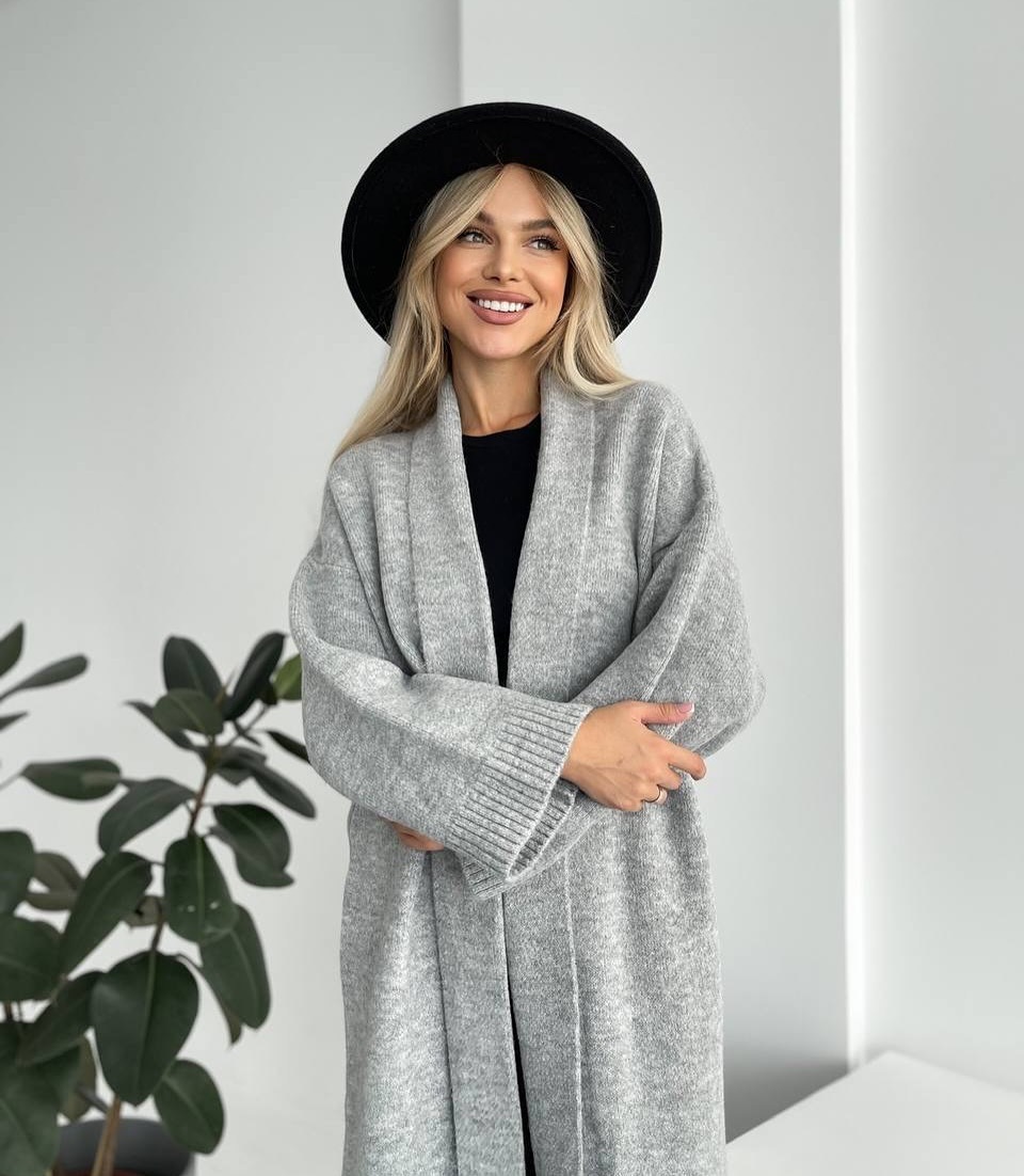 Women's Collarless Long Cardigan Sweater Coat Elegant Loose Fit