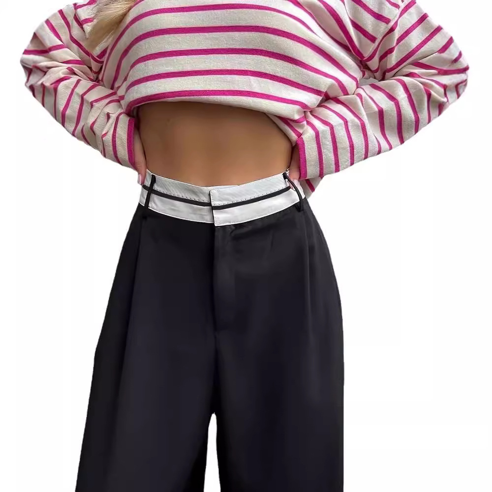 Solid Color Straight-Leg Tailored Pants Slimming Floor-Length