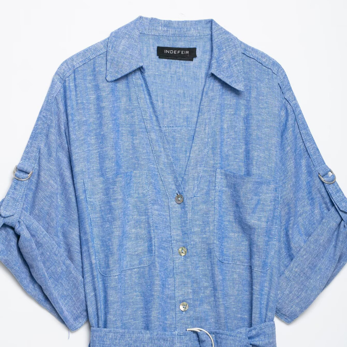 Women's Long Sleeve V-Neck Belted Shirt Dress