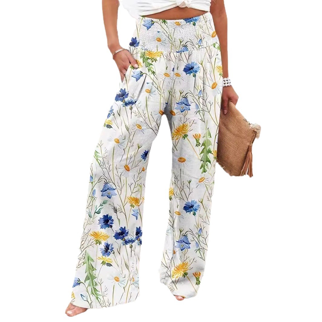 Women's Wide-Leg Printed Casual Pants High Waist Loose Fit