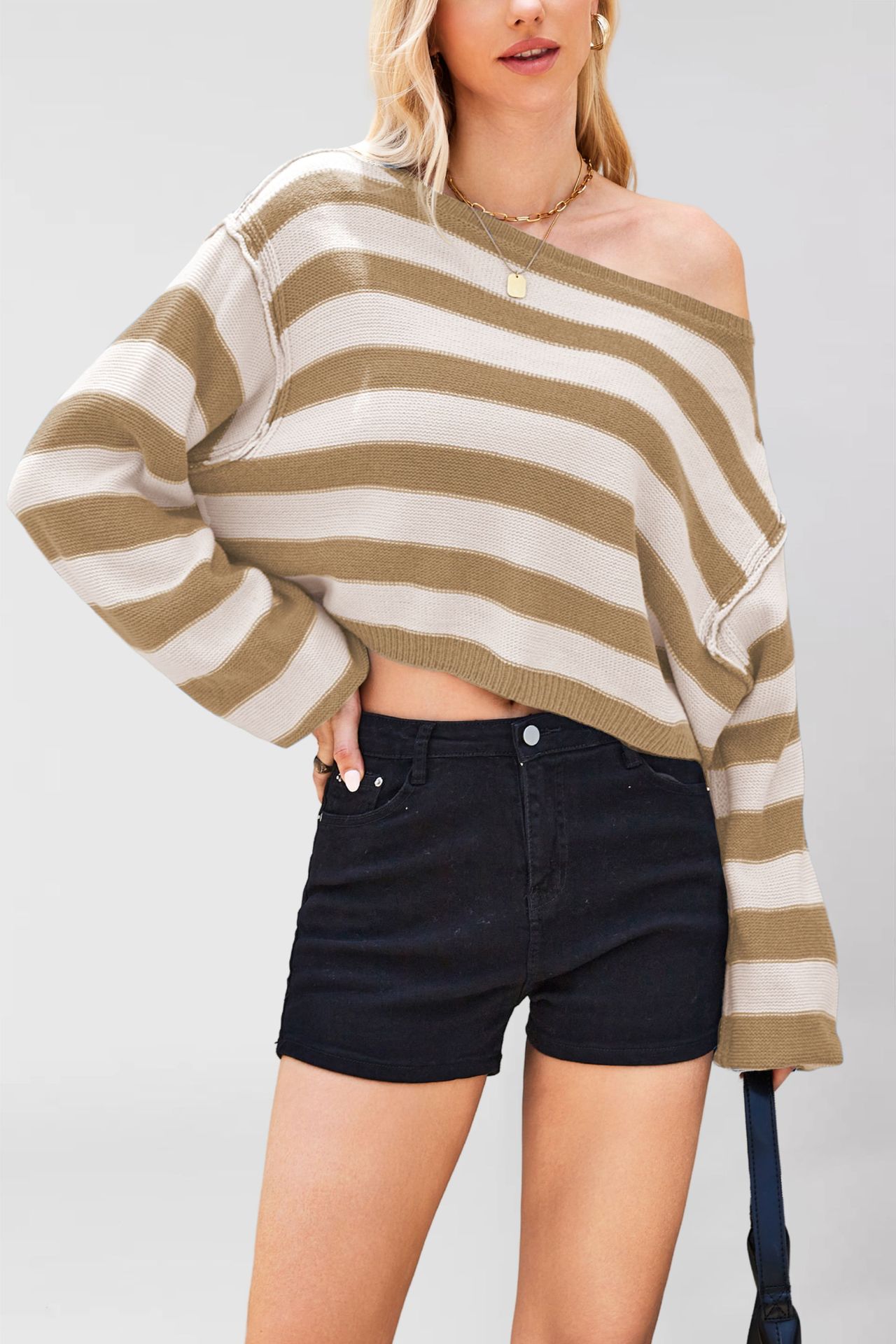 Striped Pullover Sweater Loose Short Knit Top