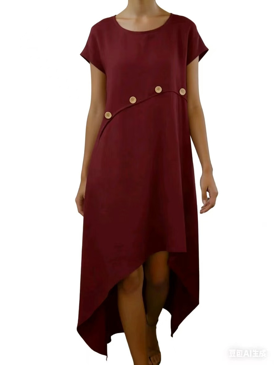 Women's Comfortable Spliced Button-Detail Solid Color Dress