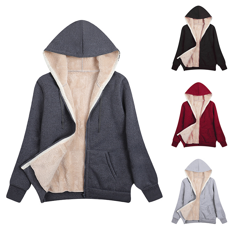 Women's Fleece-Lined Hooded Sweatshirt Plus Size Winter Pullover
