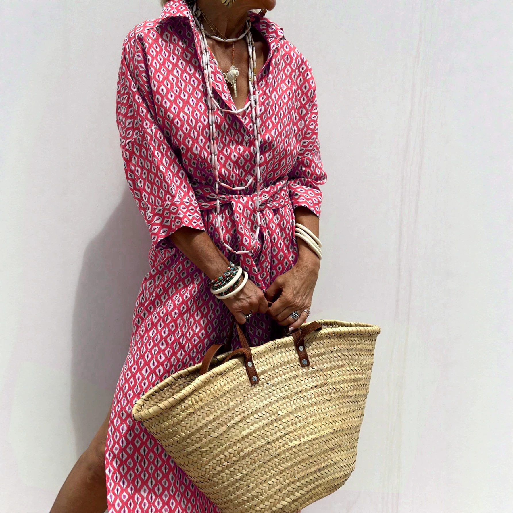 Striped Five-Sleeve Collared Shirt Dress
