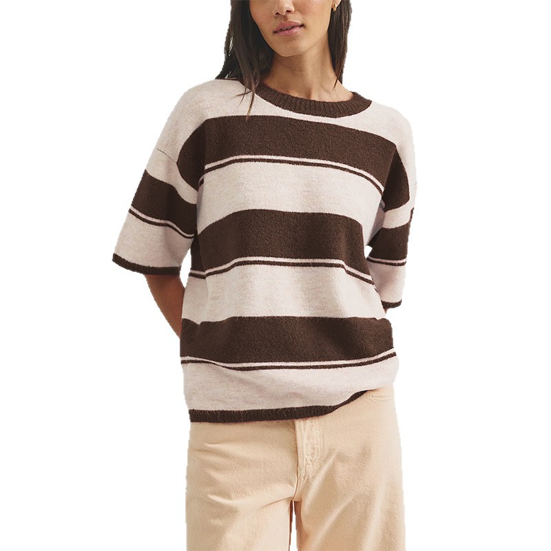 Women's Color-Block Knit Short-Sleeve Sweater Top