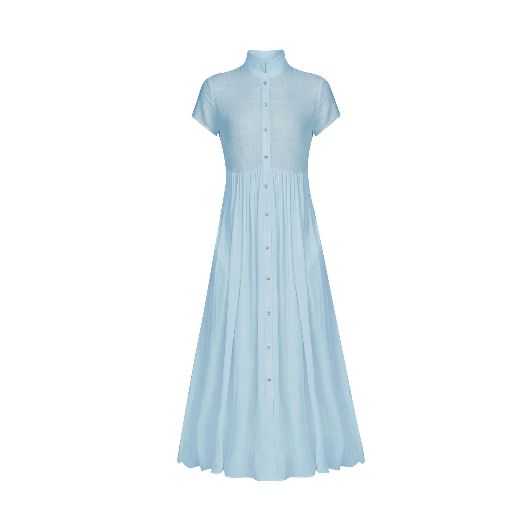 Elegant Stand Collar High Waist Pleated Flowy Maxi Dress