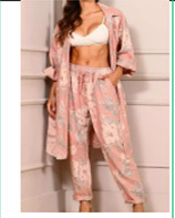 Printed Long-Sleeve Shirt Midi Skirt and Elastic Waist Pants Set