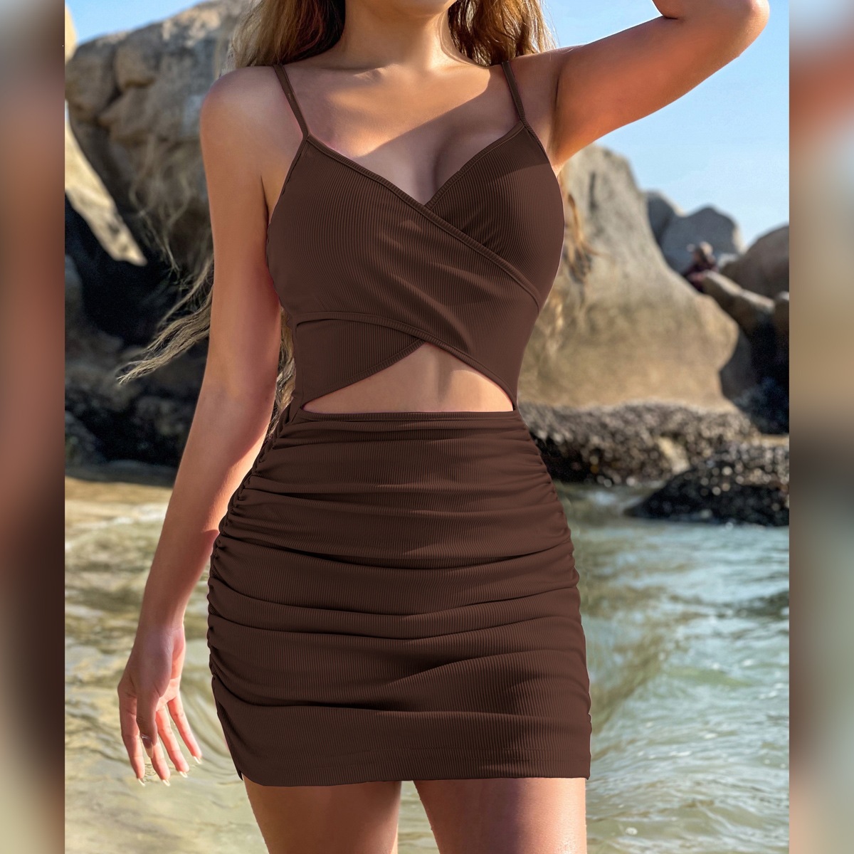 Women's Cross Strap Cutout Bodycon Dress