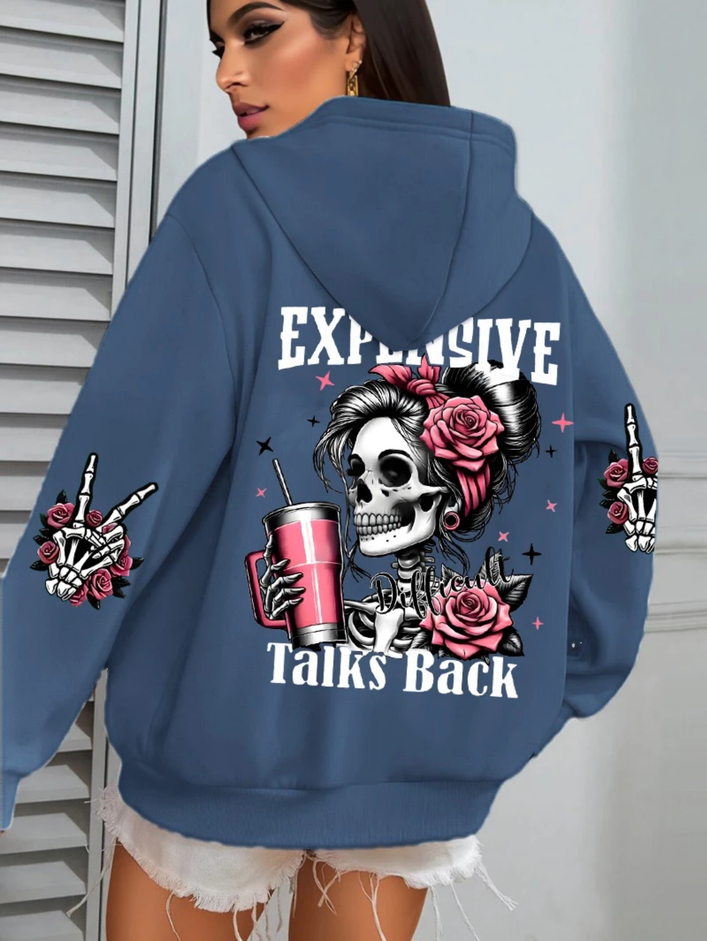 Women's Pink Skull Soda Print Hoodie